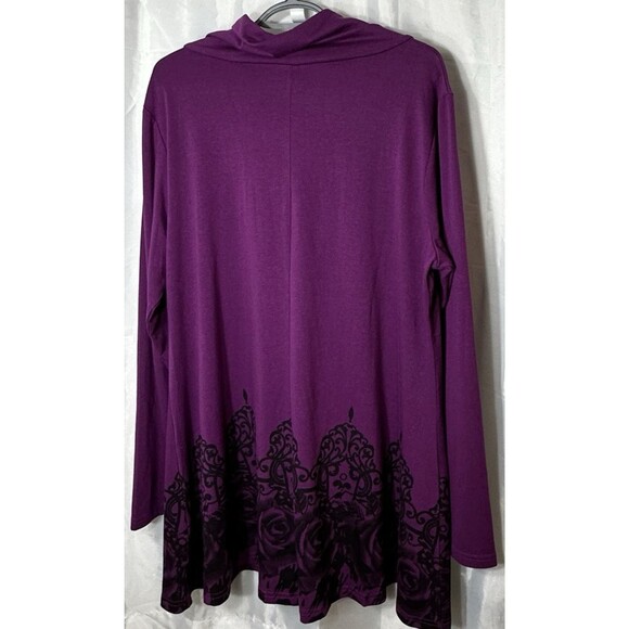 Gaharu Top Women’s XXL Floral Print Cute Long SL Button Cowl Neck Casual Tunic - Picture 3 of 12